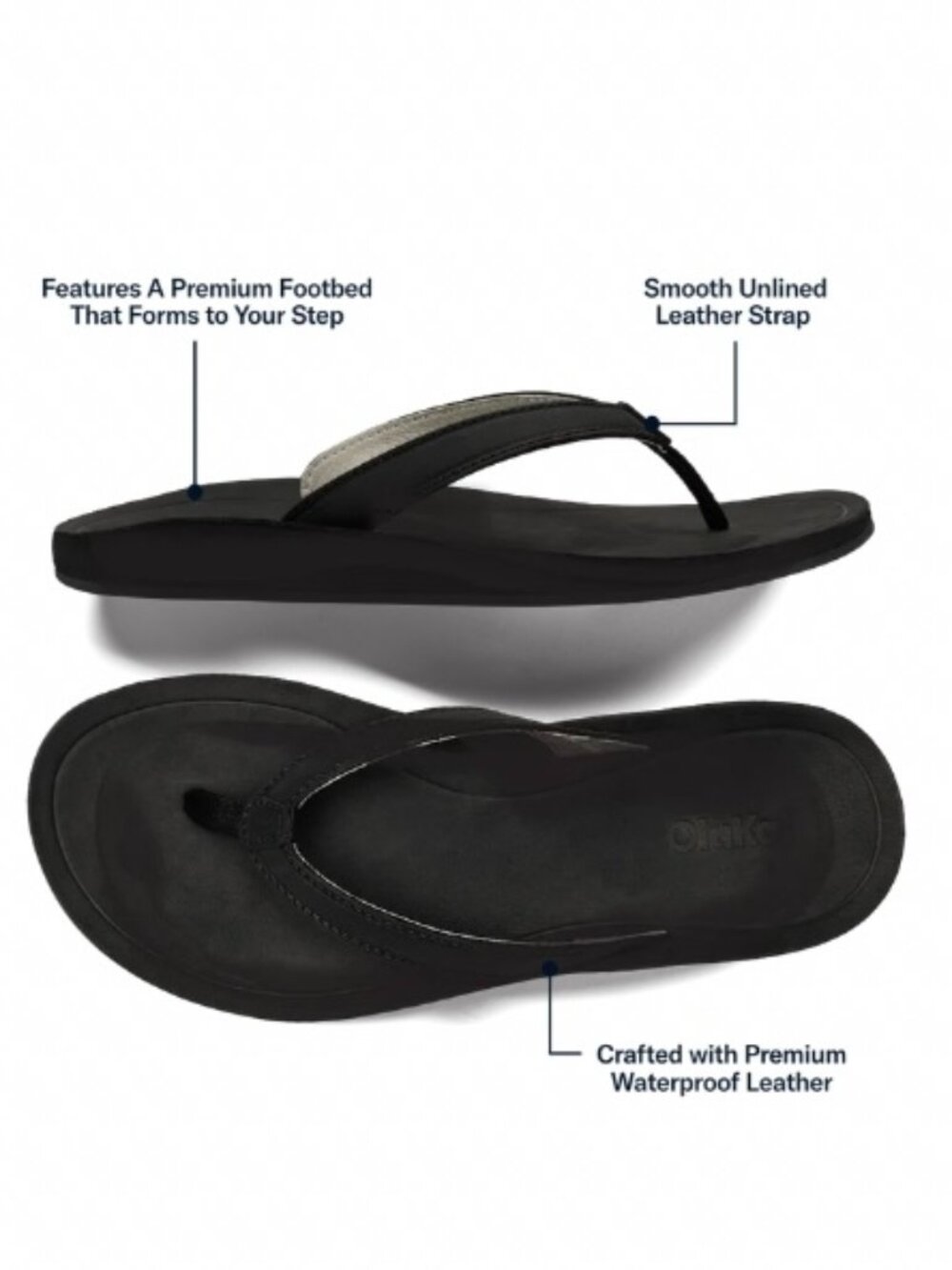 OluKai Southshore Women’s Waterproof Leather Sandals in Black (size 9)